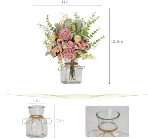 Artificial Flowers in Vase with Silk Bouquet and Glass Vase Purple