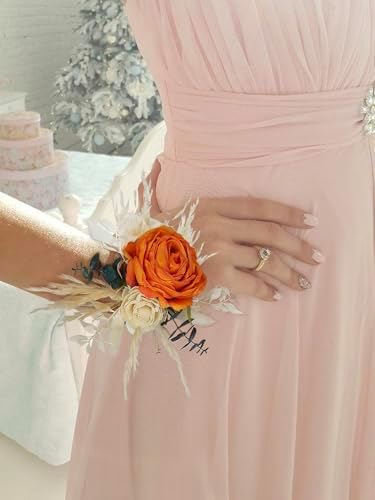 Rinlong Burnt Orange Dried Flower Corsage and Boutonniere Set