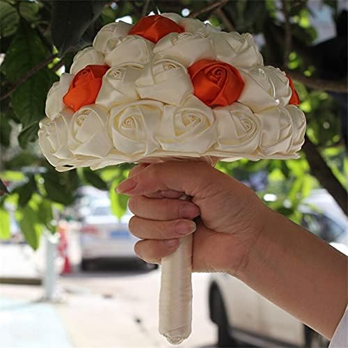 Ivory Orange Toss Artificial Flowers Foam Ball Wedding Bouquets