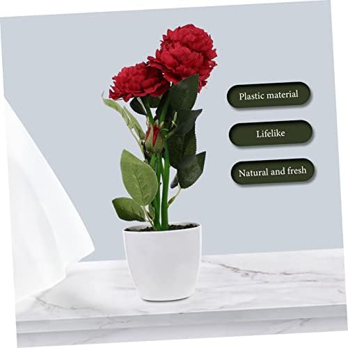 2 Pcs Red Artificial Potted Peony Flowers Decor