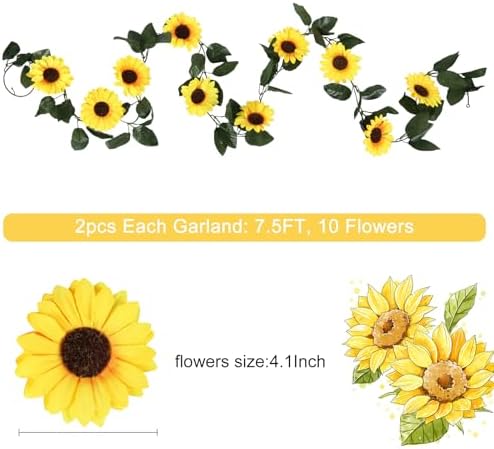 Beferr 2 Pack Artificial Sunflower Vines Garlands 75ft Pcs