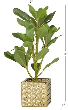 Deco 79 Artificial Bay Laurel Plant with Gold Porcelain Pot