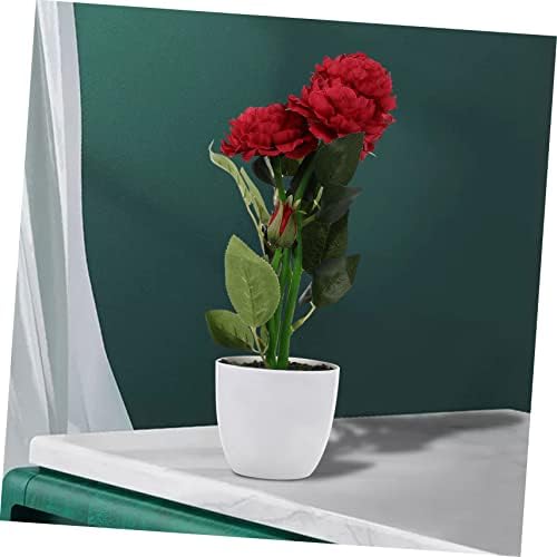 2 Pcs Red Artificial Potted Peony Flowers Decor