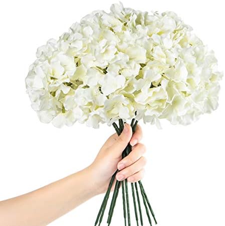 10pcs Faux Hydrangea Silk Flowers Heads with Removable Stems Ivory
