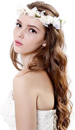 Qhome Chiffon Fresh Dried Flowers Wreath Crown for Wedding Events Ivory