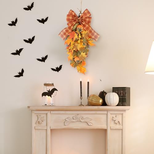 INSUNSIX 2PCS Autumn Teardrop Swag Wreath