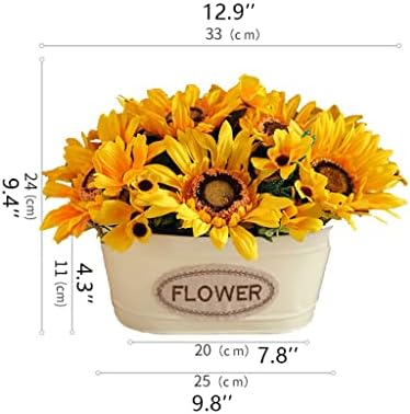 Artificial Sunflower and Rose Bouquet with Iron Pot