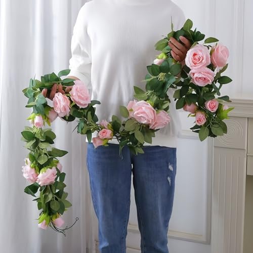 Pink Silk Peony Rose Artificial Ivy Wall Hanging Garland