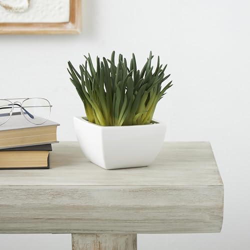 Deco 79 Artificial Plant with White Ceramic Pot 8x6x8 Inches Green