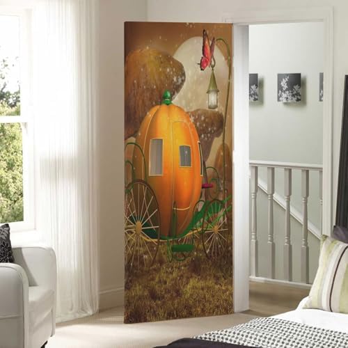 Susiyo Halloween Pumpkin Carriage Door Cover 32x79 in