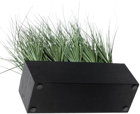 MyGift 12 Inch Artificial Green Grass in Black Wood Planter