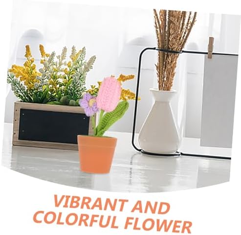Pink Crochet Flower Pot Artificial Bonsai Decor