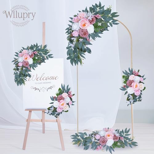 Pink Artificial Flower Wedding Arch Decor 2PCS