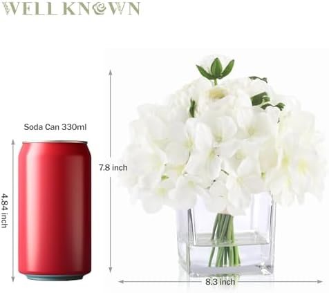 WELL KNOWN Artificial Hydrangea Ranunculus Flowers in Vase White