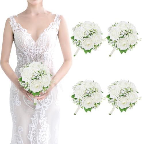 Elegant Wedding Bridesmaid Bouquets Artificial Flowers 4 Sets