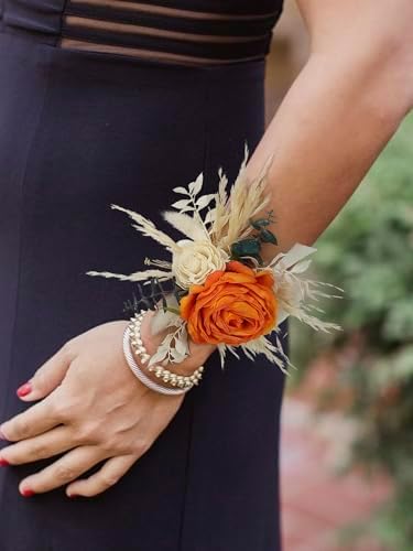 Rinlong Burnt Orange Dried Flower Corsage and Boutonniere Set