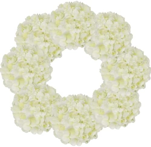10pcs Faux Hydrangea Silk Flowers Heads with Removable Stems Ivory