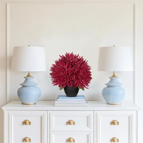 Hollyone Artificial Mums Flowers in Vase with Pot
