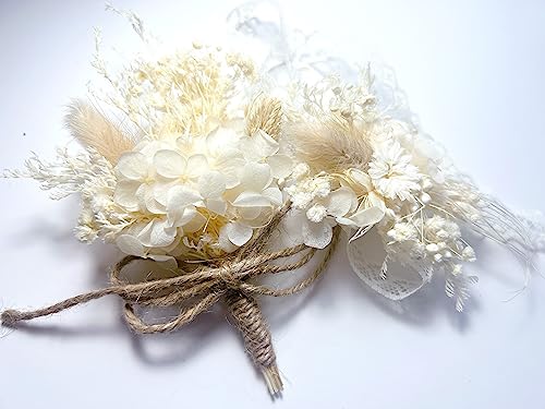 Elegant Handmade Dried Flower Boutonniere and Corsage Set Ivory