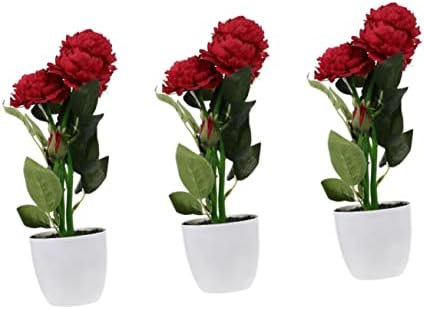 2 Pcs Red Artificial Potted Peony Flowers Decor