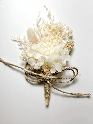 Dried Flower Boutonniere - Ivory Rustic Elegant Design