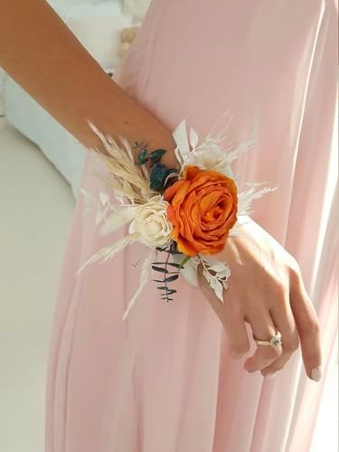 Rinlong Burnt Orange Dried Flower Corsage and Boutonniere Set