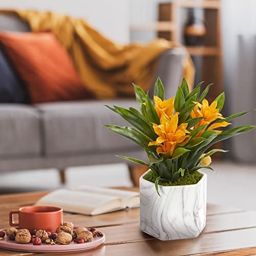 Nearly Natural Artificial Bromeliad Vase with Marble Finish