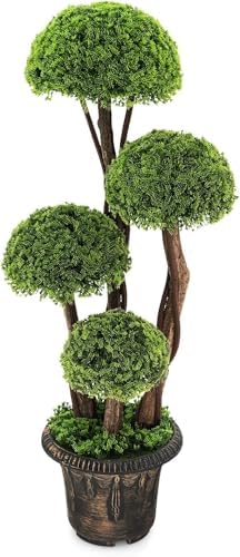 HOMGX Artificial Cypress Topiary Ball Tree with Cement Pot