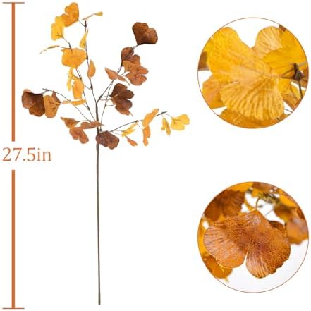 6 Pcs Artificial Ginkgo Leaves Stems for Autumn Decorations