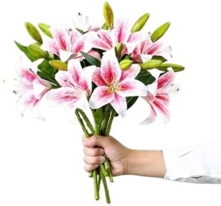 Artificial Lily Flowers Silk Faux Flower Vase Set