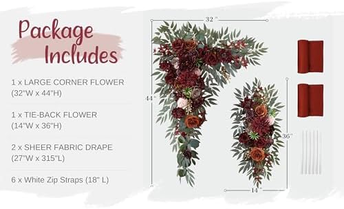 WEDFLOR Wedding Arch Flowers with Drapes Kit Pack of 4
