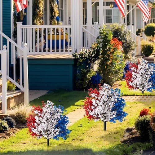4th of July Artificial Boxwood Topiary with Ground Spikes