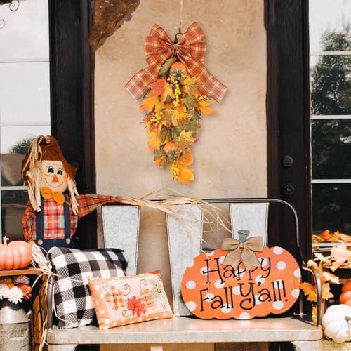 INSUNSIX 2PCS Autumn Teardrop Swag Wreath