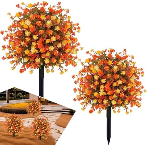 Fall Boxwood Topiary Ball Artificial Plants Set of 2