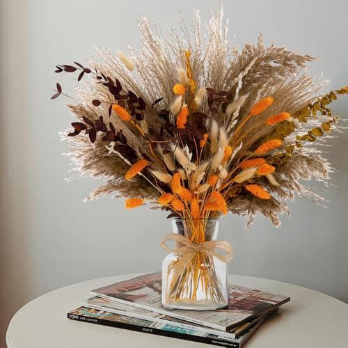 95pcs Pampas Grass Dried Flowers in Vase Boho Decor