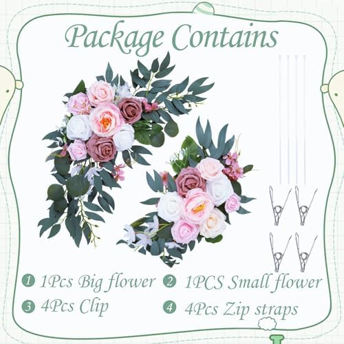 Pink Artificial Flower Wedding Arch Decor 2PCS