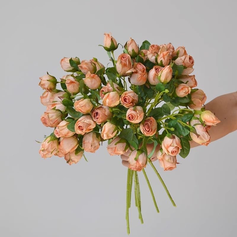 Urier 7 Heads Artificial Flowers Dried Roses 19 Inch Set