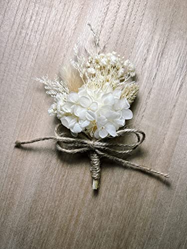Dried Flower Boutonniere - Ivory Rustic Elegant Design