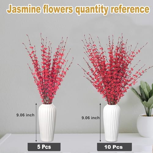 295 Inch Long Stem Jasmine Artificial Flowers 5Pcs Red with Berry