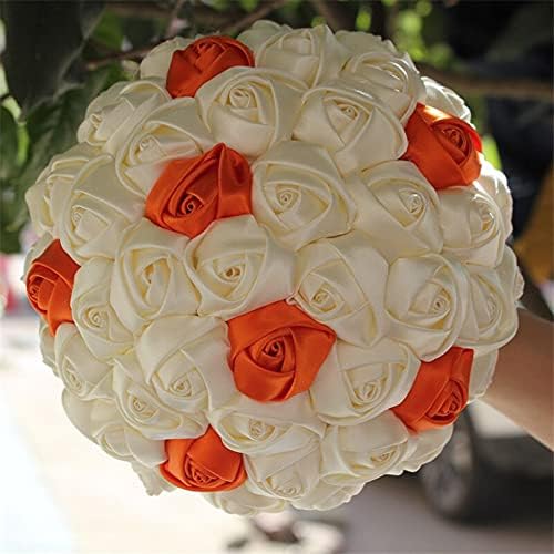 Ivory Orange Toss Artificial Flowers Foam Ball Wedding Bouquets