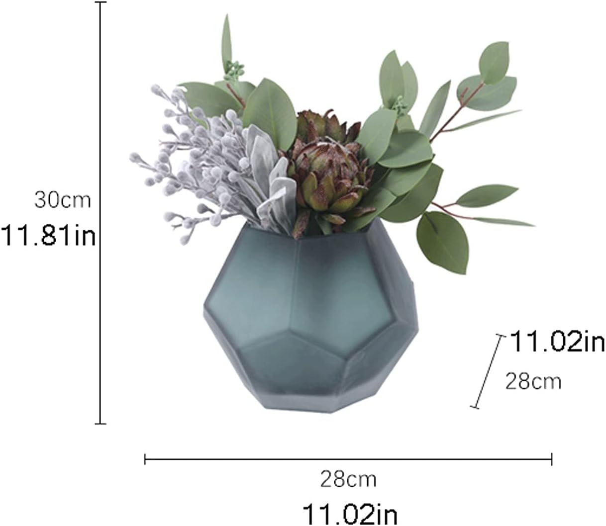Artificial Berry Flowers in Blue Glass Vase