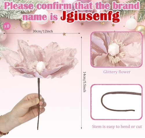8 Pcs Large Christmas Magnolia Flowers Artificial Decor