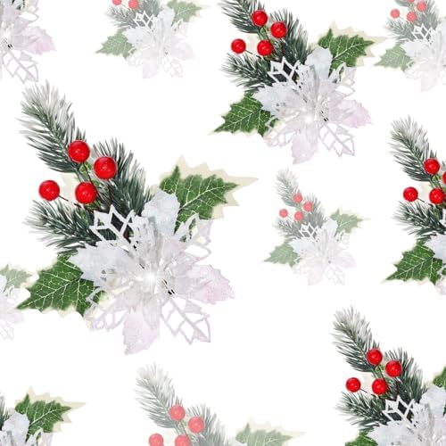 Hotop 12 Pcs Artificial Poinsettia Flowers with Clips