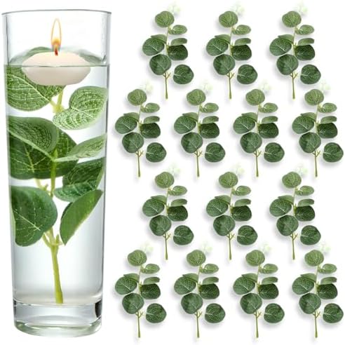 Zeyune 50 Pcs Mini Artificial Eucalyptus Leaves for Floating Candles