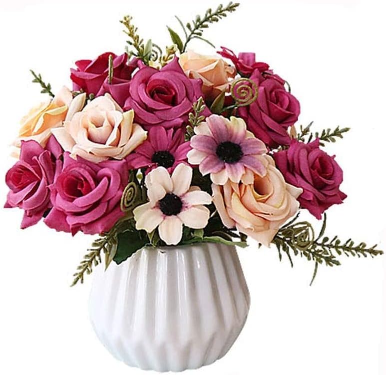 Artificial Flowers with Ceramic Vase Fake Silk Bouquet