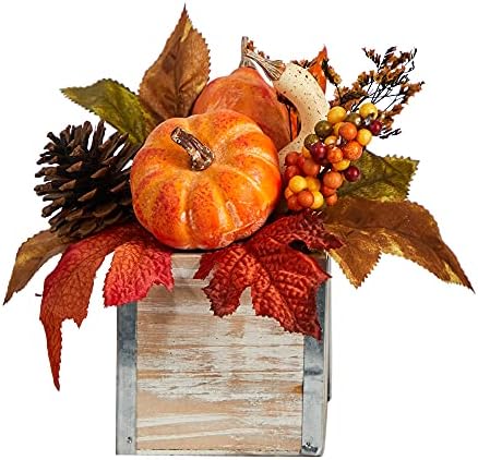 Nearly Natural 8in Fall Pumpkin Gourd Arrangement