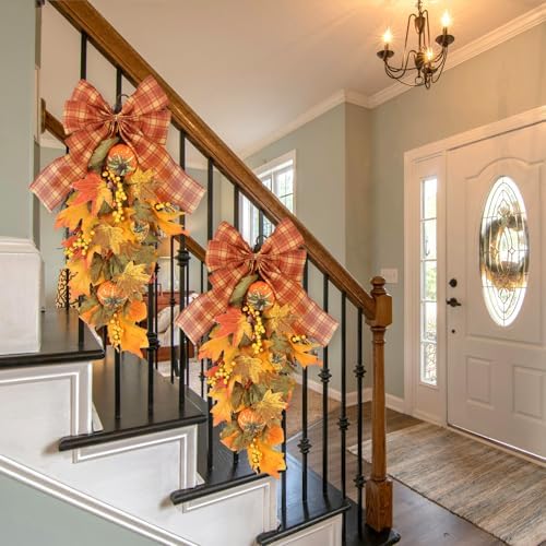 INSUNSIX 2PCS Autumn Teardrop Swag Wreath