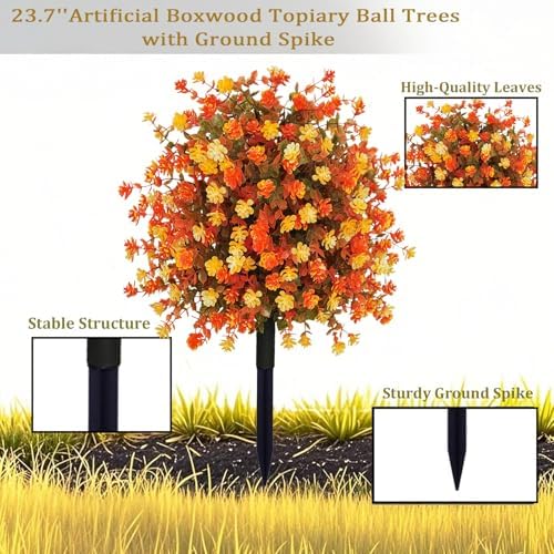 Fall Boxwood Topiary Ball Artificial Plants Set of 2
