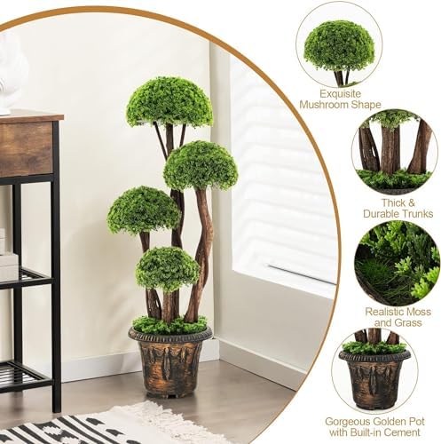 HOMGX Artificial Cypress Topiary Ball Tree with Cement Pot
