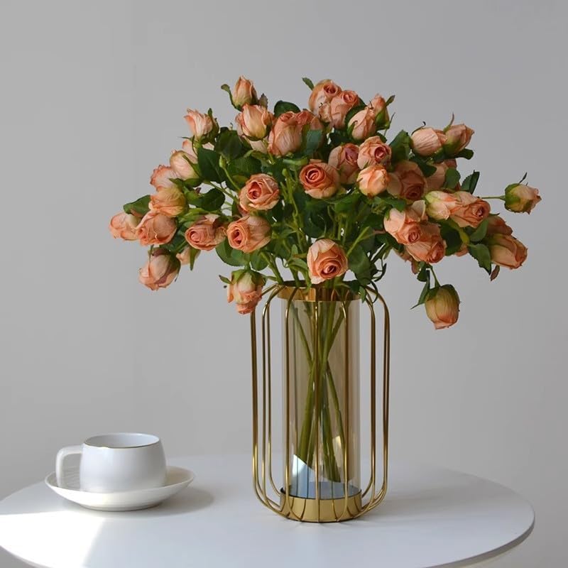 Urier 7 Heads Artificial Flowers Dried Roses 19 Inch Set